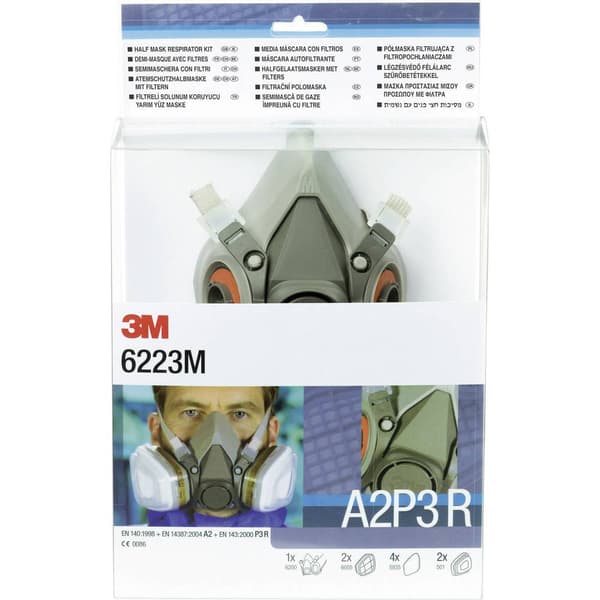 3M 6223M Andningsskydd halvmaskset A2P3 R Storlek: 1size EN 140, EN 14387, EN 143 DIN 140, DIN 14387, DIN 143