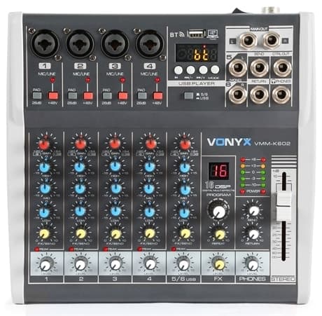 Vonyx VMM-K602 mixer 6kanaler/BT/Eko/USB, inspelning