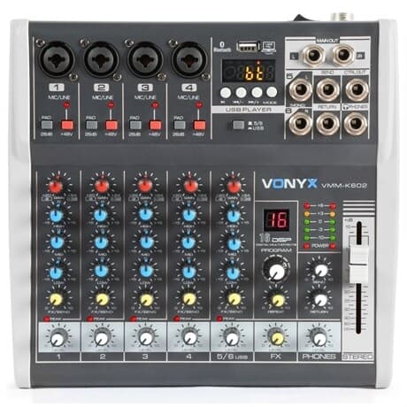 Vonyx VMM-K602 mixer 6kanaler/BT/Eko/USB, inspelning