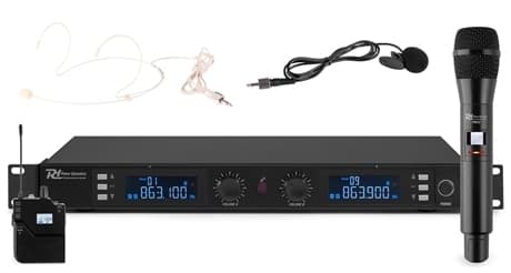 Trådlöst mikrofonsystem med 2x20kanaler handmikr + ficksändare/headset Power Dynamics PD632C 2x 20-Channel Digital UHF Co