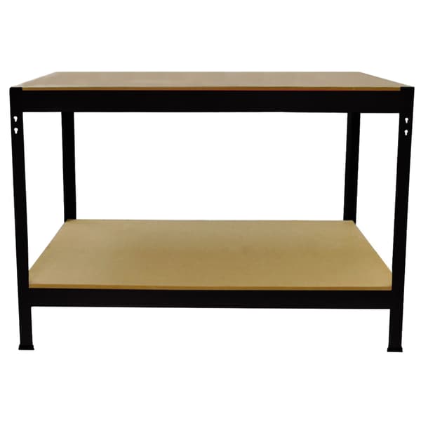 Q-Rax Svart Arbetsbänk 120 cm (B)  Pulverlackerat Stål Förvaring Verkstad Garage 2 Hyllor 200 kg Viktkapacitet Per Hylla Enkel Montering 7.6 mm MDF