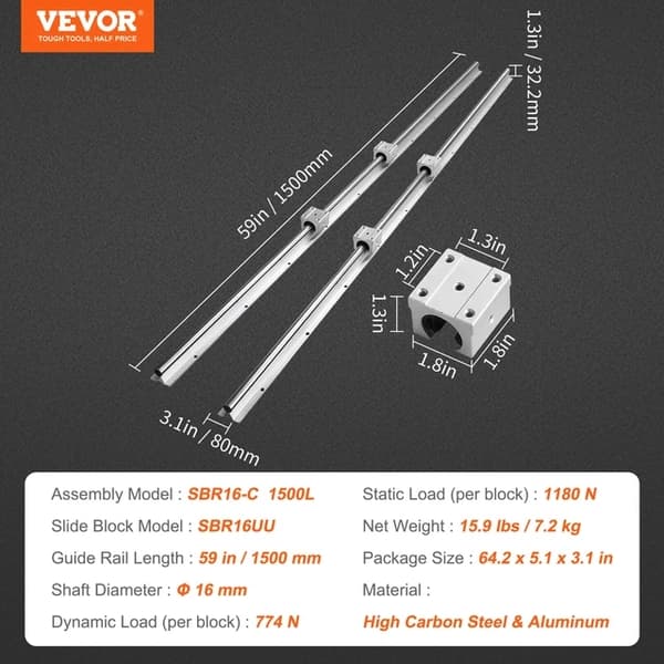 Lineær Førerskinnesæt, Høj Præcision, Kompatibilitet med CNC Router, 16mm-1500mm