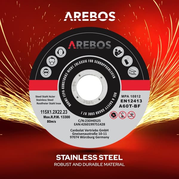 AREBOS skæreskiver 115 mm x 1,2 mm 50 stk INOX rustfrit stål metal flexskiver
