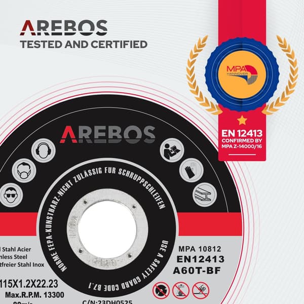 AREBOS skæreskiver 115 mm x 1,2 mm 50 stk INOX rustfrit stål metal flexskiver