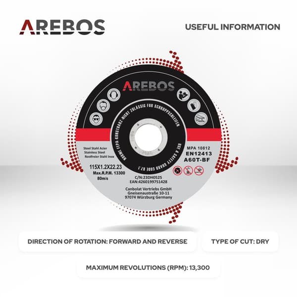 AREBOS skæreskiver 115 mm x 1,2 mm 50 stk INOX rustfrit stål metal flexskiver