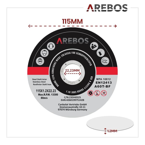 AREBOS skæreskiver 115 mm x 1,2 mm 50 stk INOX rustfrit stål metal flexskiver