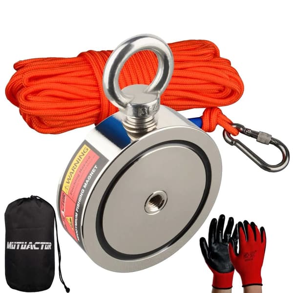 Neodymium Magnetfiske, Dubbelsidig, 350KG Vertikal Dragkraft, Silver, Vertikal dragkraft
