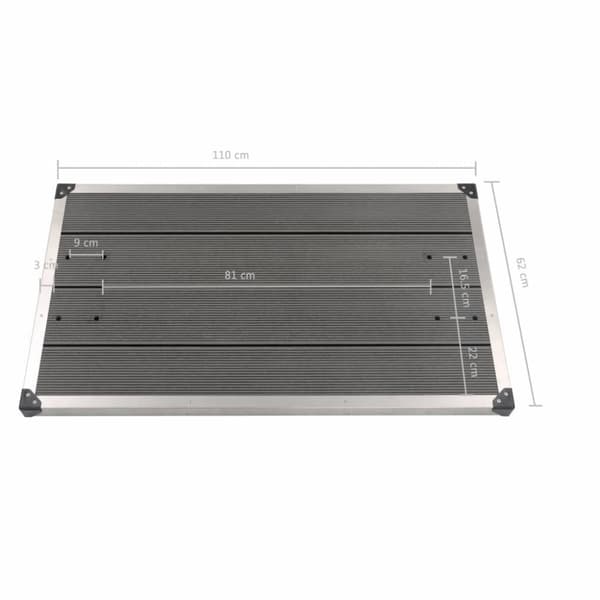 vidaXL Utendørs dusjbrett WPC rustfritt stål 110x62 cm grå