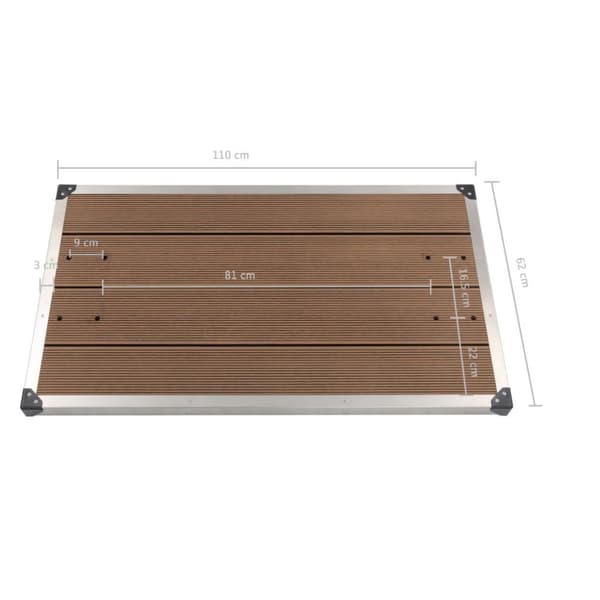 vidaXL Utendørs dusjbrett WPC rustfritt stål 110x62 cm brun