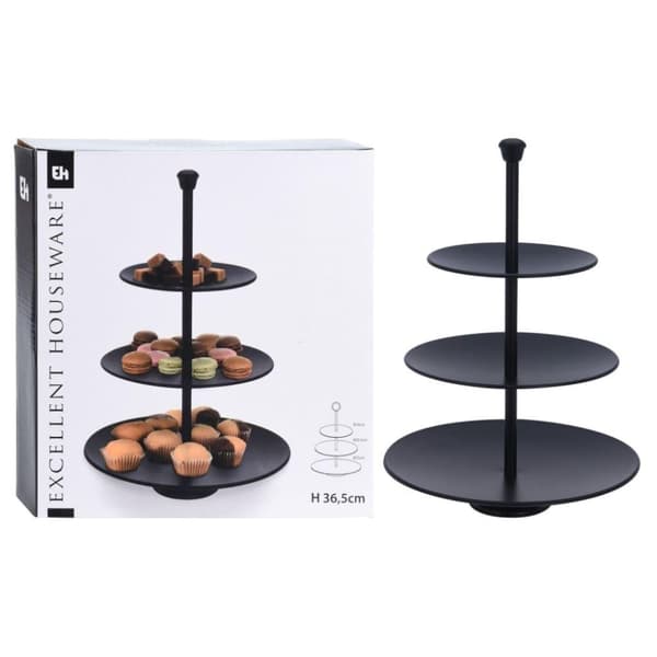 Excellent Houseware Serveringsstativ 3 lag 36,5 cm matt svart