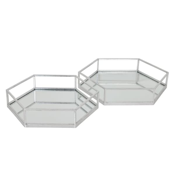 Hill Interiors Hexagon Tray Set (Pack of 2) Silver 9cm x 43cm x 50cm