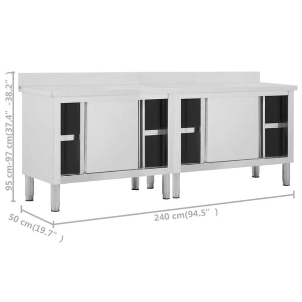 vidaXL Keittiön työpöydät liukuovet 2 kpl 240x50x(95-97)cm ruost teräs