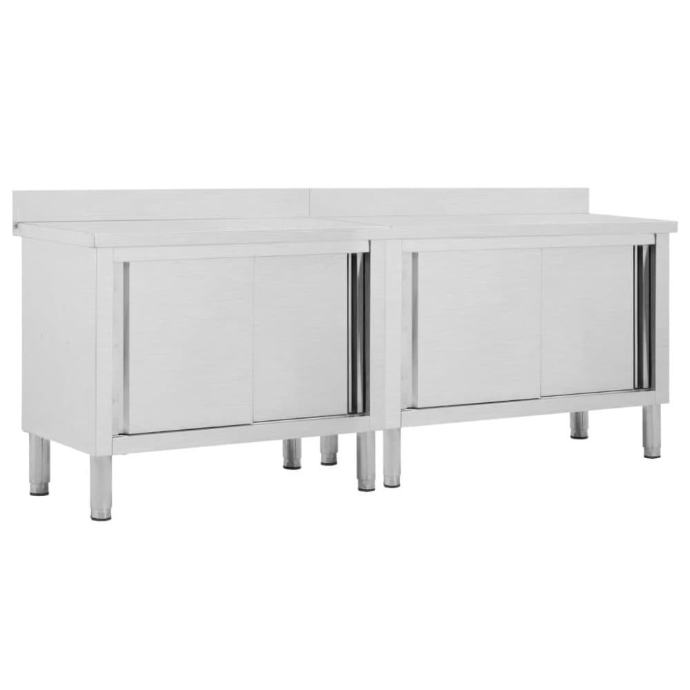 vidaXL Arbetsbänk med skjutdörrar 2 st 240x50x(95-97)cm rostfritt stål