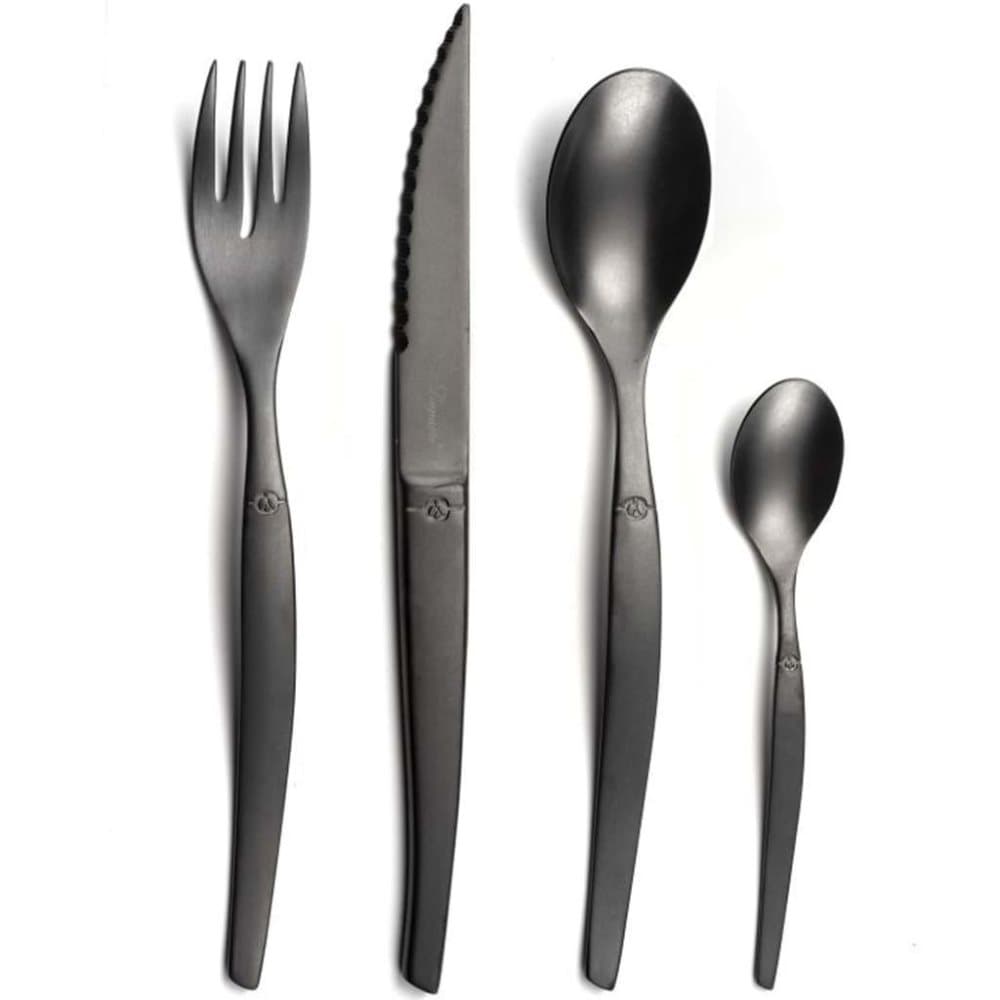 Lou Laguiole Bestick 16 delar Jet stentvättad svart