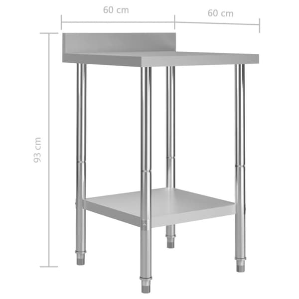 vidaXL arbejdsbord til køkken m. stænkplade 60x60x93 cm rustfrit stål