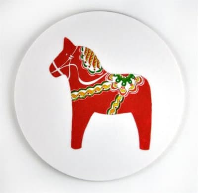 Glasunderlägg 4-pack Dala horse, vit med rött tryck - Mellow Design