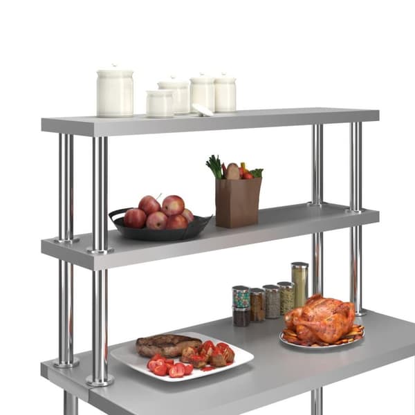 vidaXL Överhylla för arbetsbord 2 hyllplan 120x30x65 cm rostfritt stål