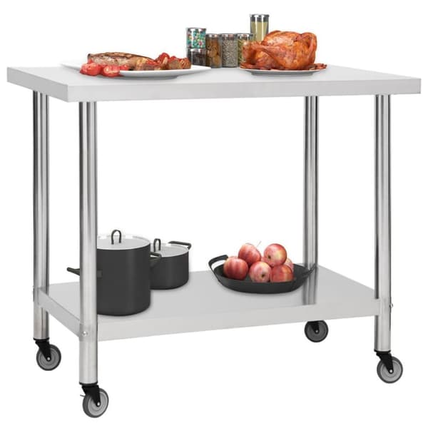 vidaXL Arbetsbord med hjul 80x60x85 cm rostfritt stål
