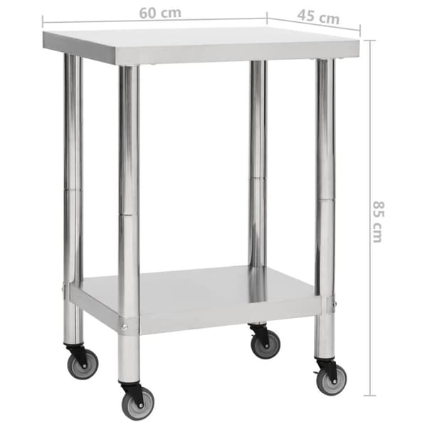 vidaXL arbejdsbord med hjul til køkken 60x45x85 cm rustfrit stål