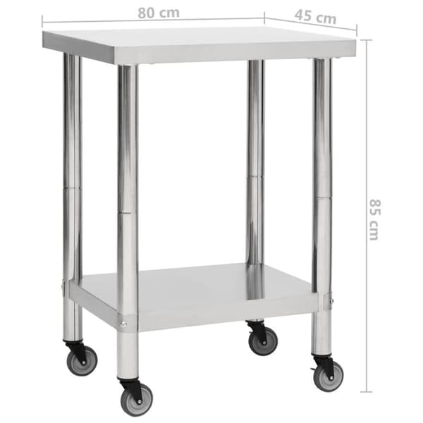 vidaXL arbejdsbord med hjul til køkken 80x45x85 cm rustfrit stål