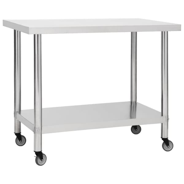 vidaXL Arbeidsbord for kjøkken med hjul 100x60x85 cm rustfritt stål