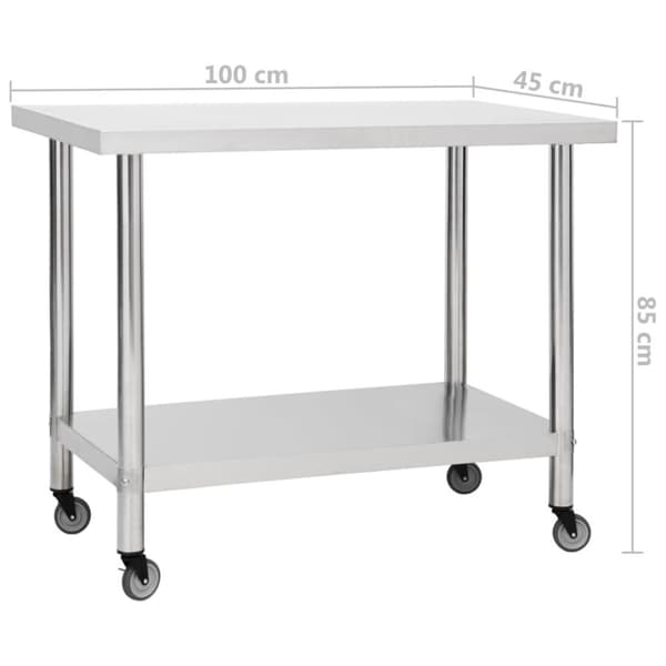 vidaXL arbejdsbord med hjul til køkken 100x45x85 cm rustfrit stål