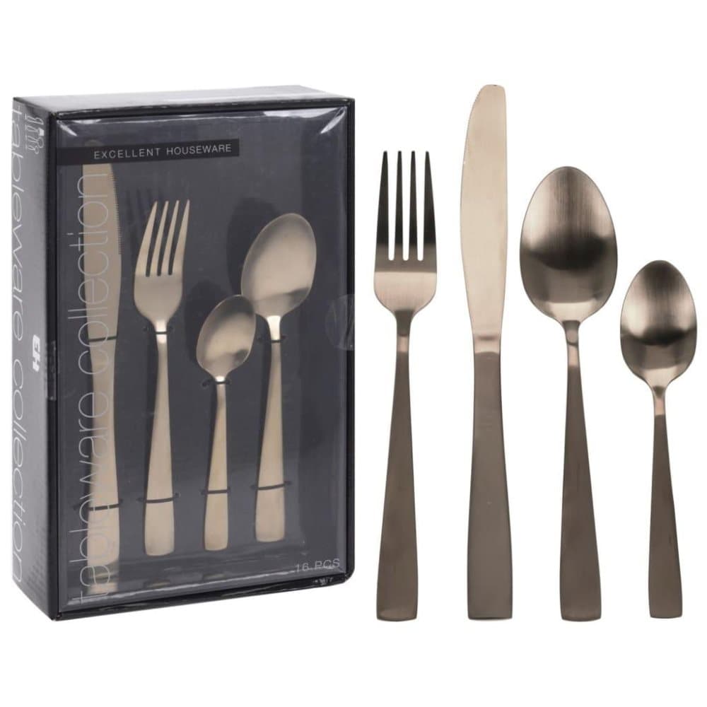 Excellent Houseware Bestick 16 delar matt guld
