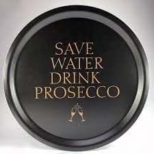 Bricka rund 31 cm Prosecco, svart med guldtext - Mellow Design