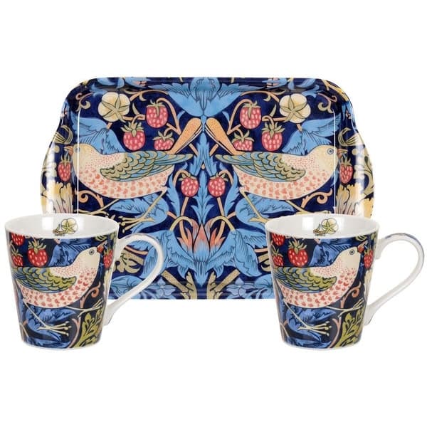 Strawberry Thief Blue 2 pcs Mugs 18cl & Tray - Morris & Co