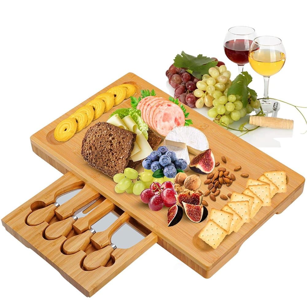 Dryckesbräda - ostbräda - bambu - med knivar - 40x20 cm