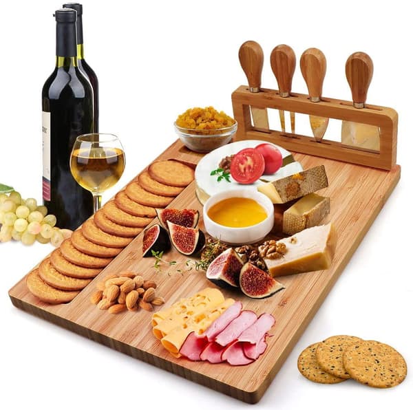 Drikkebord - ostebord - bambus - med knive - 38,5x28 cm