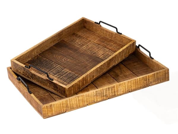 Träbricka set 2 stycken 46×31 cm serveringsbricka
