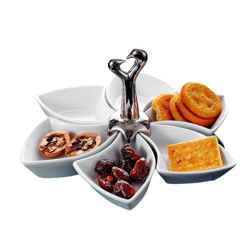 7 Delar Porslinssnacktallrik - Fruktskålar Förrätt Serveringsbricka - Set Med Roterande Dopptallrik