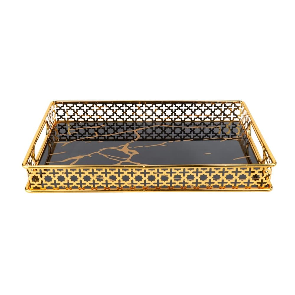 Serveringsbrickor Elegant guld, Decor Art Serveringsbricka med handtag, kaffebricka, vinbricka, 48x35cm