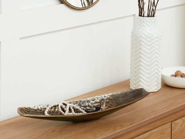 Serveringsfad Guld Metal 45 x 15 cm Aflang Dekorativt Fad Bordpynt til Spisebord til Spisestue Tilbehør Pyntebakke