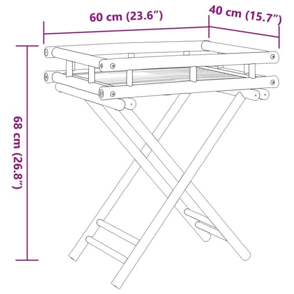 vidaXL foldbart bakkebord 60x40x68 cm bambus - Serveringsbakker
