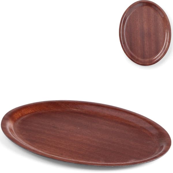 Skridsikker tjenerbakke i træ - oval 20x26,5cm