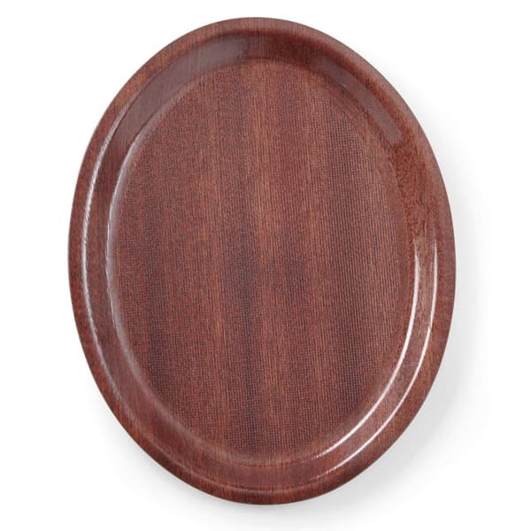 Skridsikker tjenerbakke i træ - oval 23x16cm