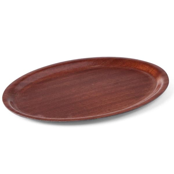 Skridsikker tjenerbakke i træ - oval 23x16cm