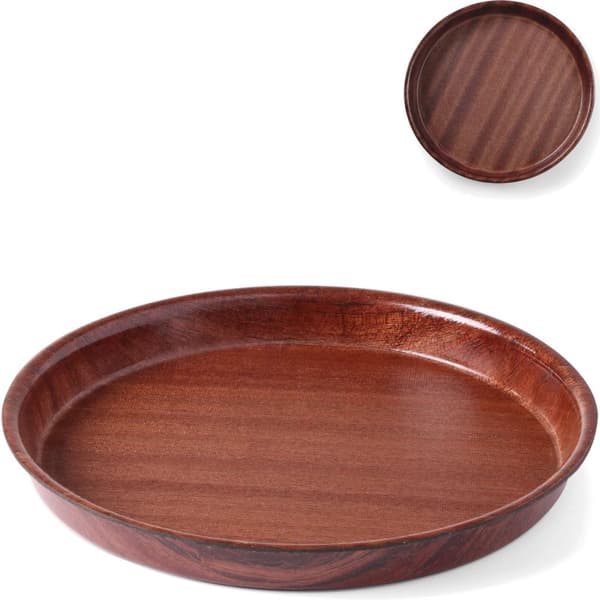 Dyb, skridsikker tjenerbakke i træ med kant - rund diameter. 42 cm