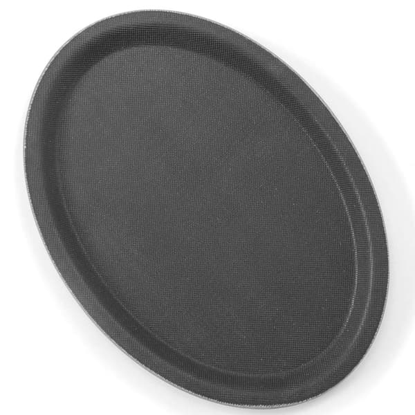 Anti-skrid oval tjenerbakke 20x26,5cm - sort