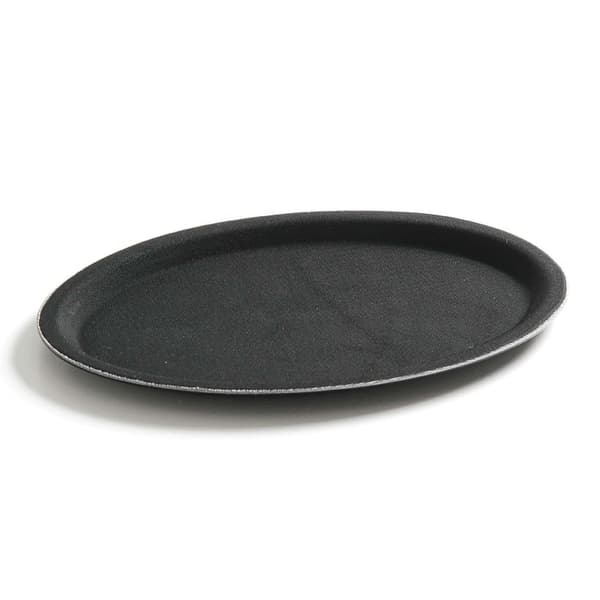 Anti-skrid oval tjenerbakke 20x26,5cm - sort