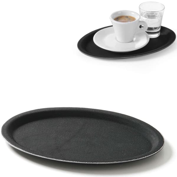 Anti-skrid oval tjenerbakke 20x26,5cm - sort