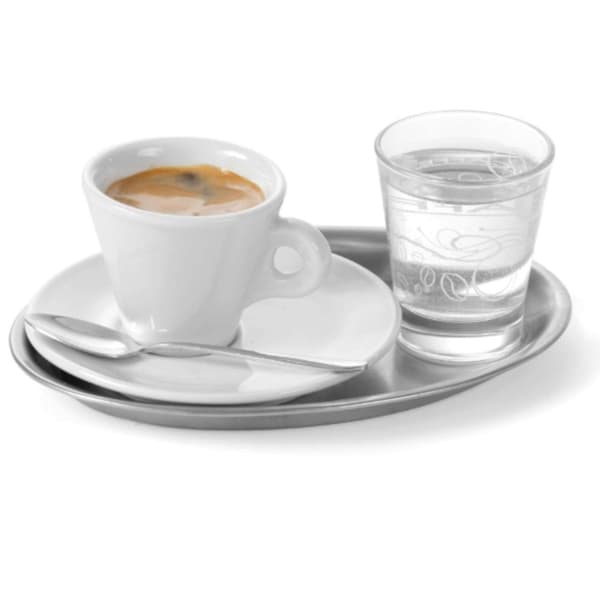 Oval kaffeserveringsbricka i stål 20x14cm