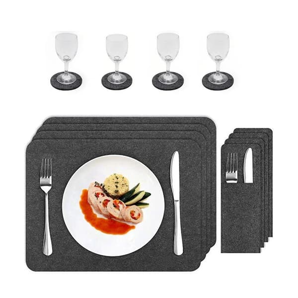 Tallriksunderlägg Filt 18-delar - Place mats, bestickpåse & glasunderlägg