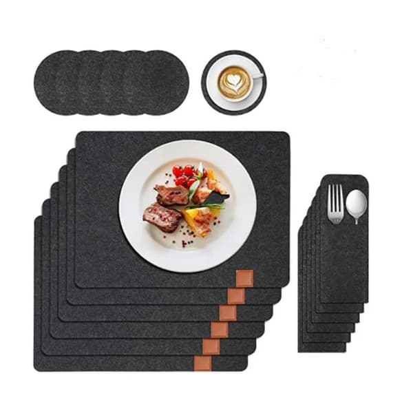 Tallriksunderlägg Filt 18-delar - Place mats, bestickpåse & glasunderlägg