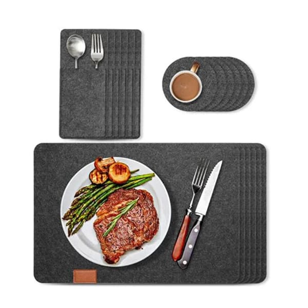 Tallriksunderlägg Filt 18-delar - Place mats, bestickpåse & glasunderlägg