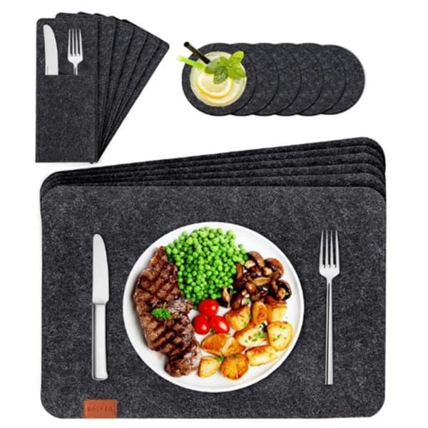 Tallriksunderlägg Filt 18-delar - Place mats, bestickpåse & glasunderlägg