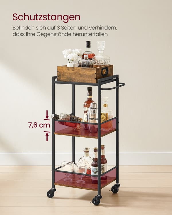 Serveringsvagn, VASAGLE, 65x40x86 cm, vintagebrun-svart.