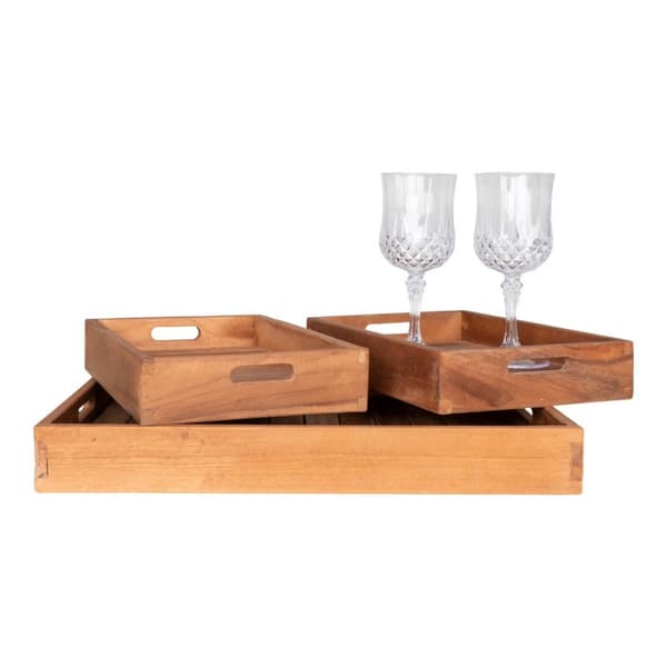 Rootz teak serveringsbrickor uppsättning av 3 - mellanmålsplattor - aptitretare brickor - lägger till värme - 18x26x5 cm / 29x39x5 cm